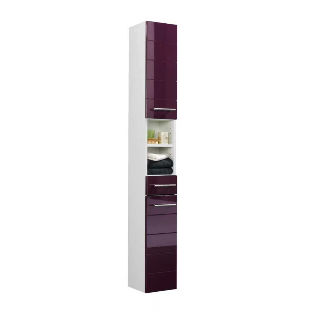 Hochschrank für Bad Aubergine Hochglanz günstig online kaufen