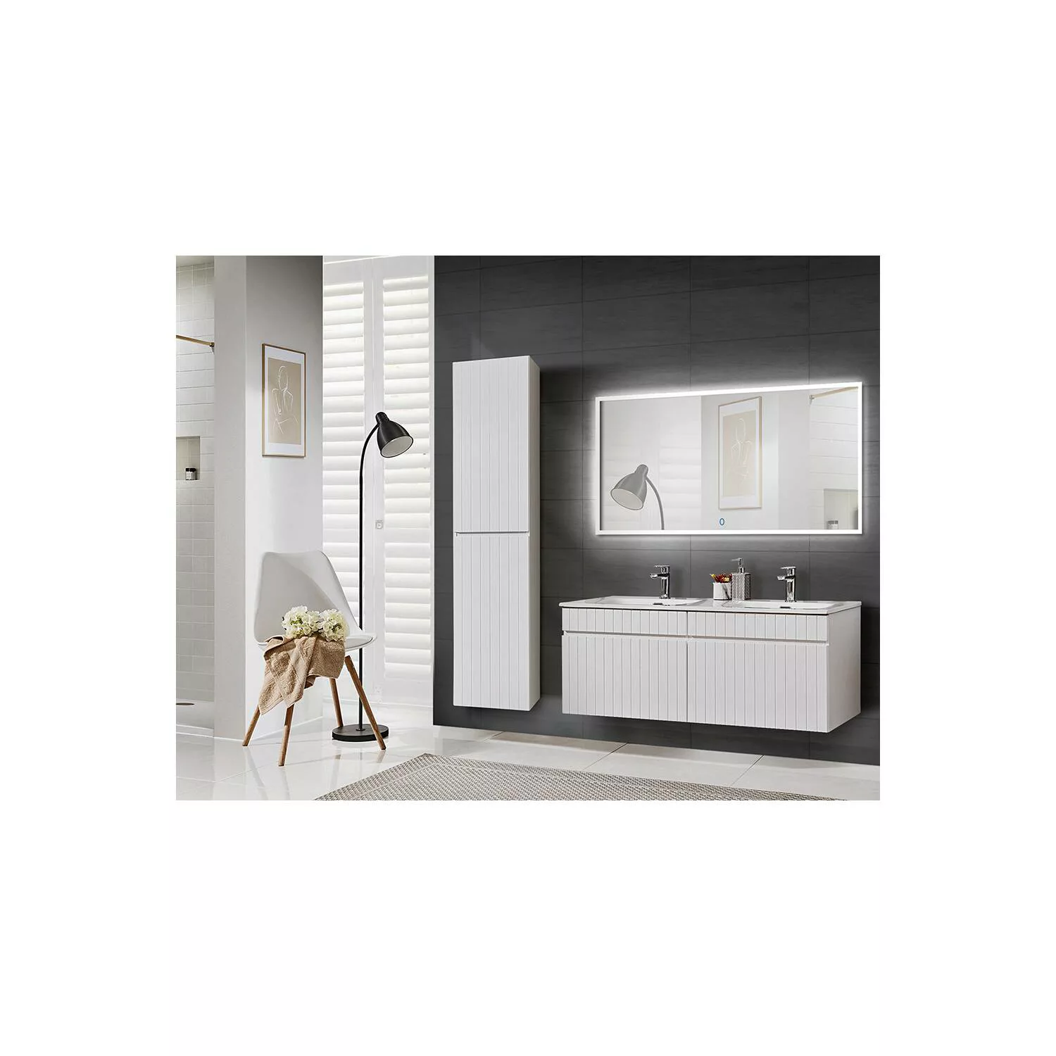 Badmöbel Set IRAKLIO-56 in weiß matt, 120cm Doppelwaschtisch mit Unterschra günstig online kaufen