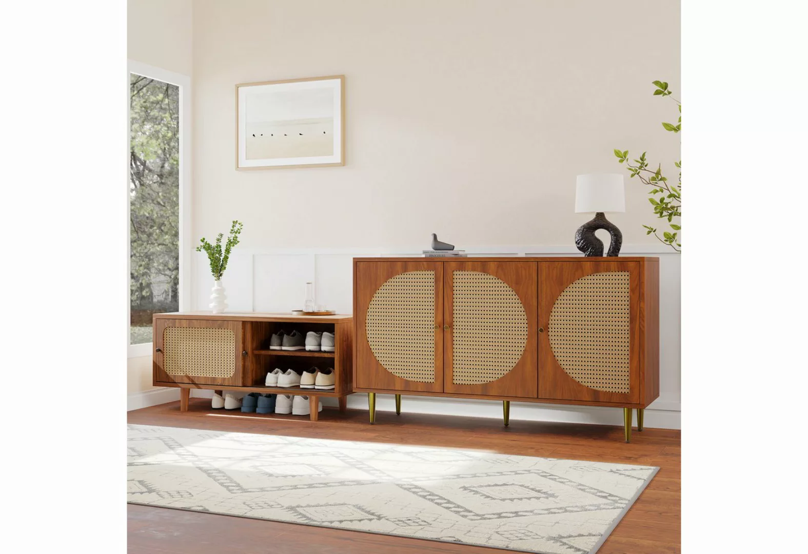 YNOFIT Schrank-Set Rattan Sideboard Set, Rattan Kommode und Schuhschrank fü günstig online kaufen