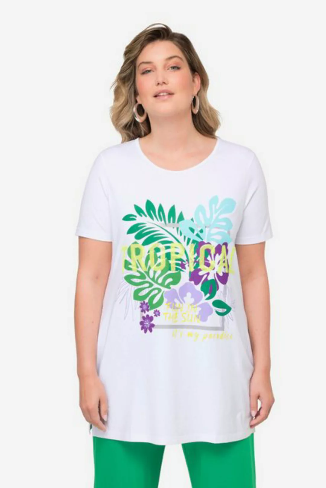 MIAMODA Rundhalsshirt T-Shirt lang TROPICAL Motiv Rundhals Halbarm günstig online kaufen