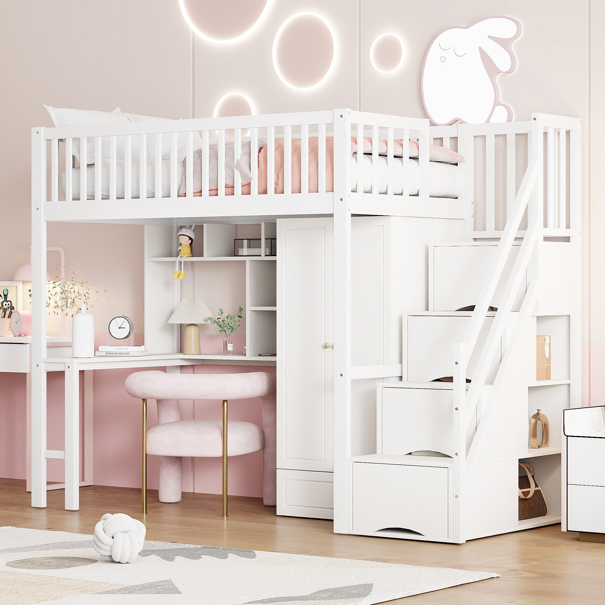 Flieks Hochbett Etagenbett 90x200cm mit Kleiderschrank, günstig online kaufen