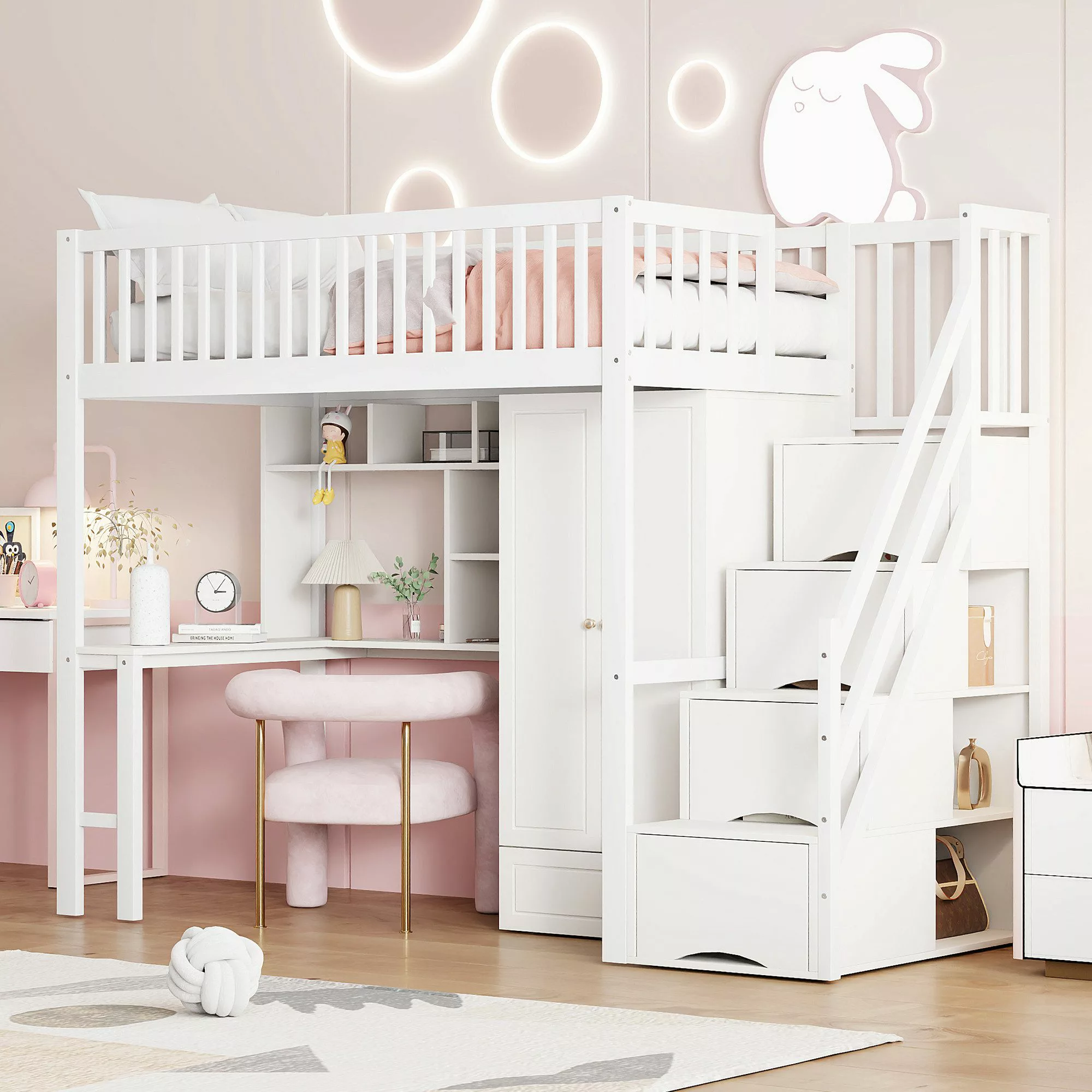 Flieks Hochbett Etagenbett 90x200cm mit Kleiderschrank, günstig online kaufen