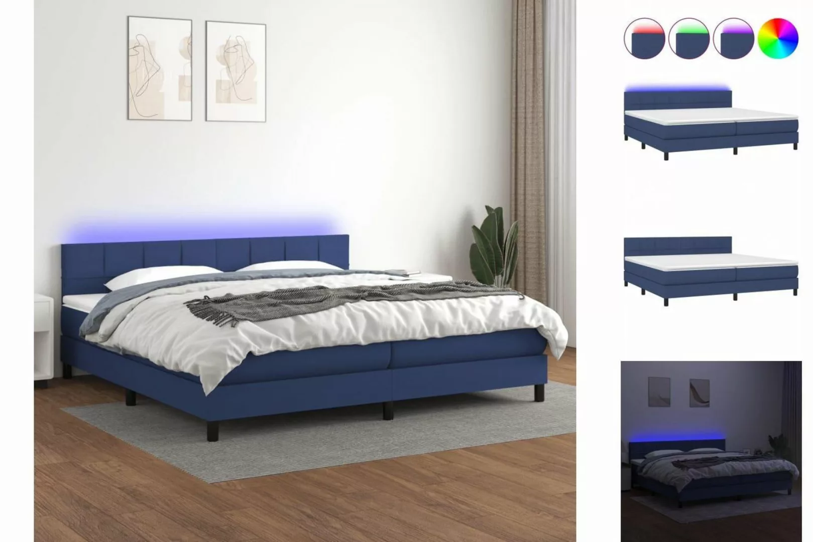 vidaXL Bettgestell Boxspringbett mit Matratze LED Blau 200x200 cm Stoff Bet günstig online kaufen