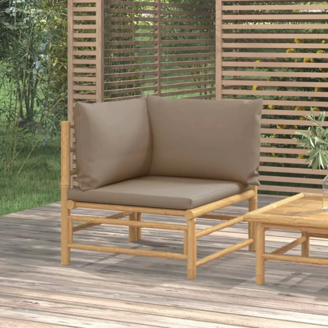 vidaXL Loungesofa Garten-Ecksofa mit Taupe Kissen Bambus, 1 Teile günstig online kaufen