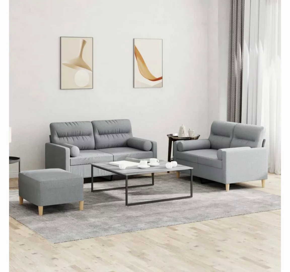 vidaXL Sofa Sofagarnitur Set mit Kissen Stoff, 3-tlg., Hellgrau günstig online kaufen