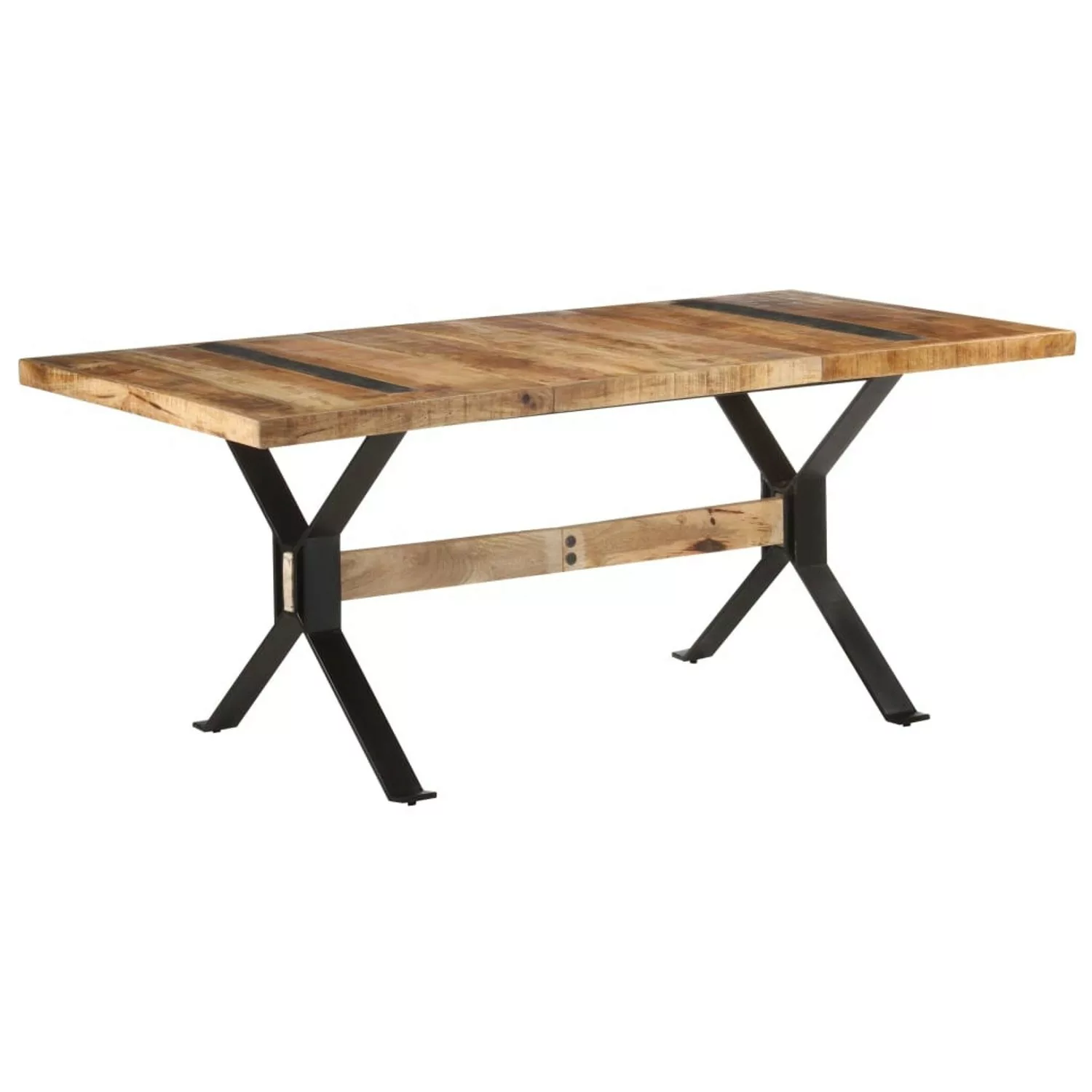 vidaXL Esstisch 180x90x76 cm Raues Mangoholz Stahl mit schwarzer Pulverbesc günstig online kaufen