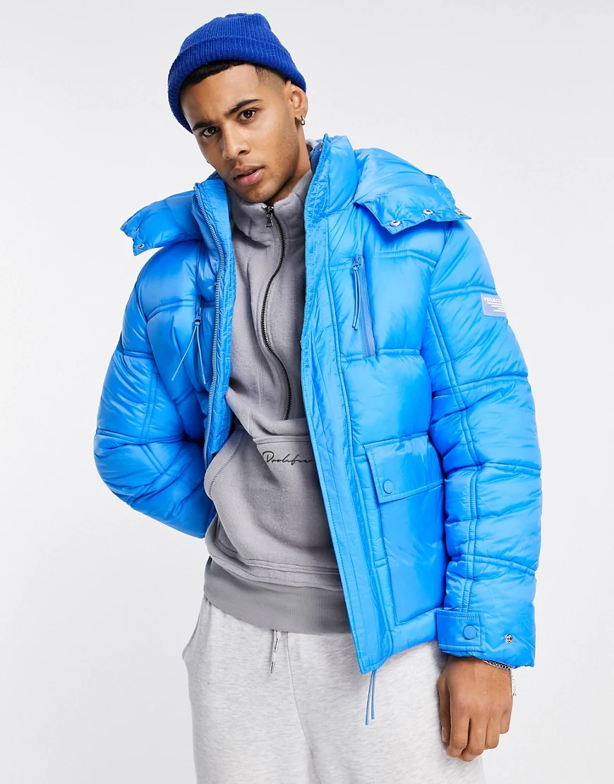 River Island – Pufferjacke in Blau mit aufgesetzten Taschen günstig online kaufen