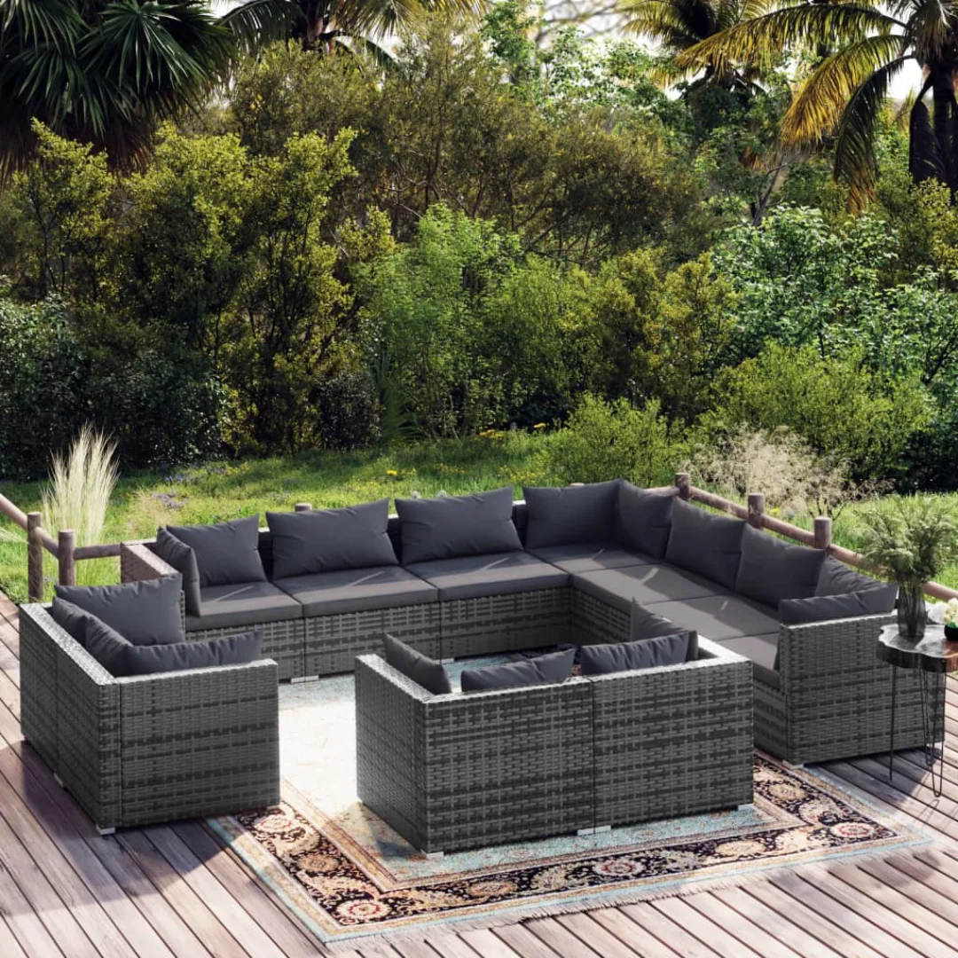 Vidaxl 11-tlg. Garten-lounge-set Mit Kissen Grau Poly Rattan günstig online kaufen