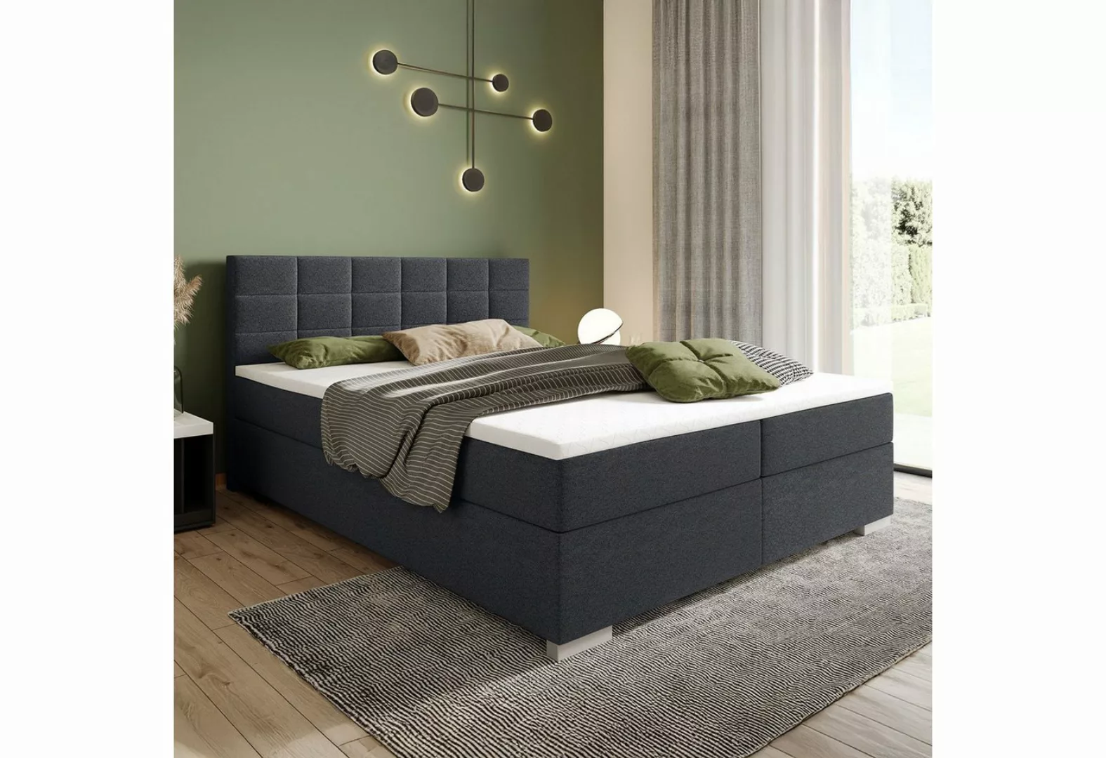 Juskys Boxspringbett Seattle, 180x200 cm, mit Stoff-Bezug, Federkernmatratz günstig online kaufen