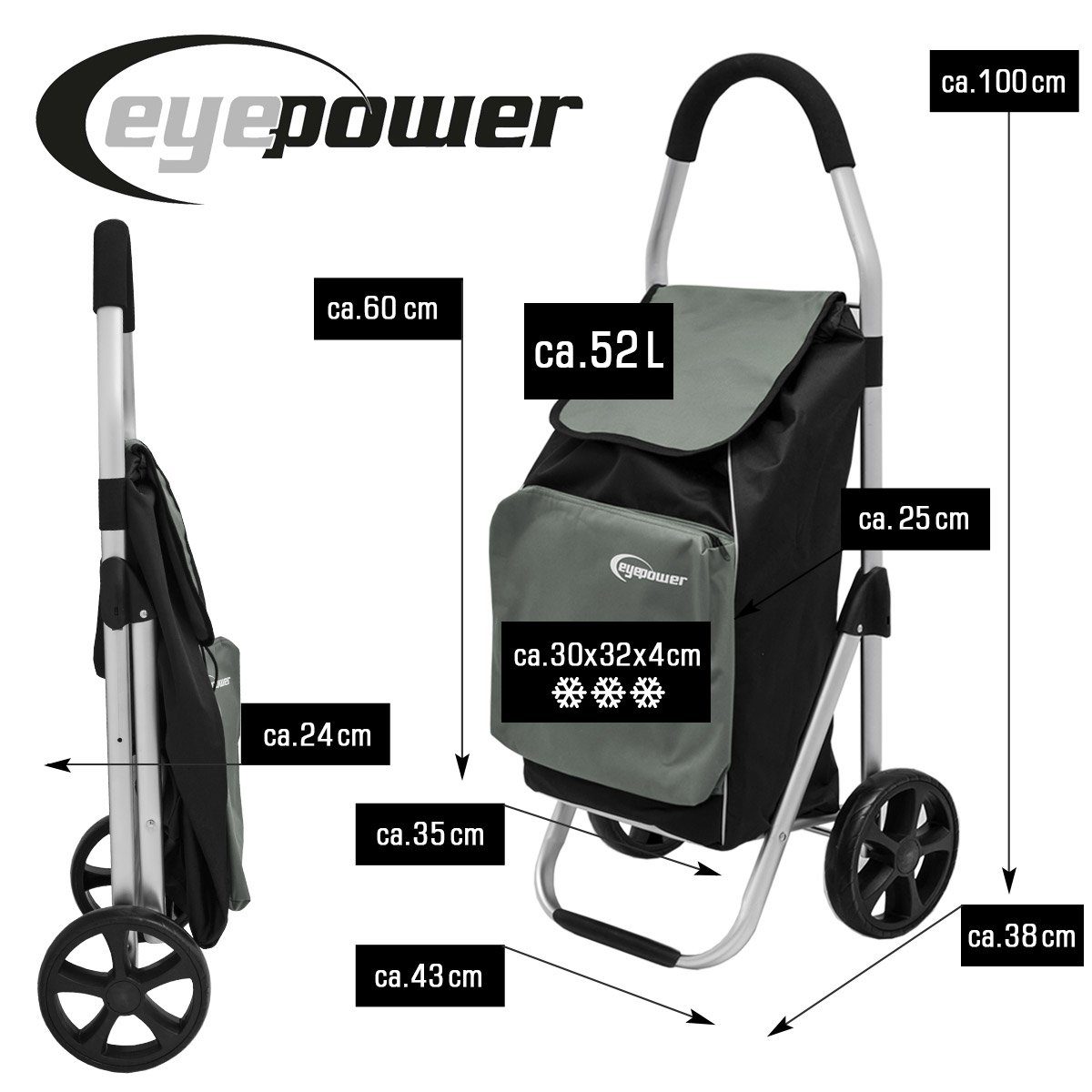 eyepower Einkaufstrolley 52L mit großem Kühlfach günstig online kaufen