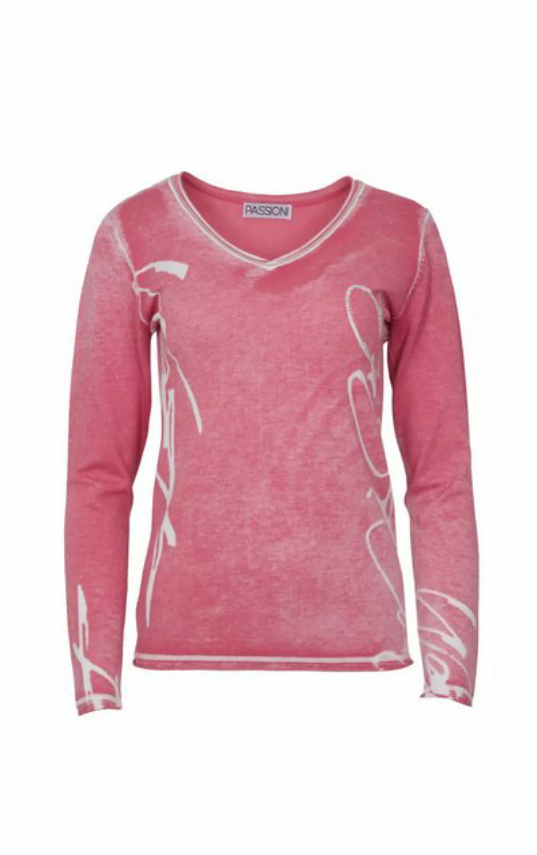 Passioni Longpullover in Pink, mit Schriftzügen und Glitzersteinen versehen günstig online kaufen