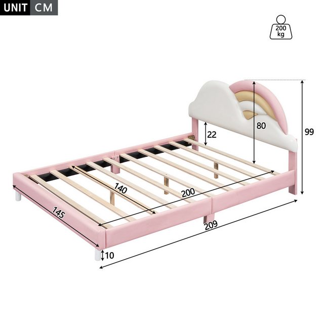 FLASMR Polsterbett Polsterbett, Regenbogenform mit Wolken, Bett mit Lattenr günstig online kaufen