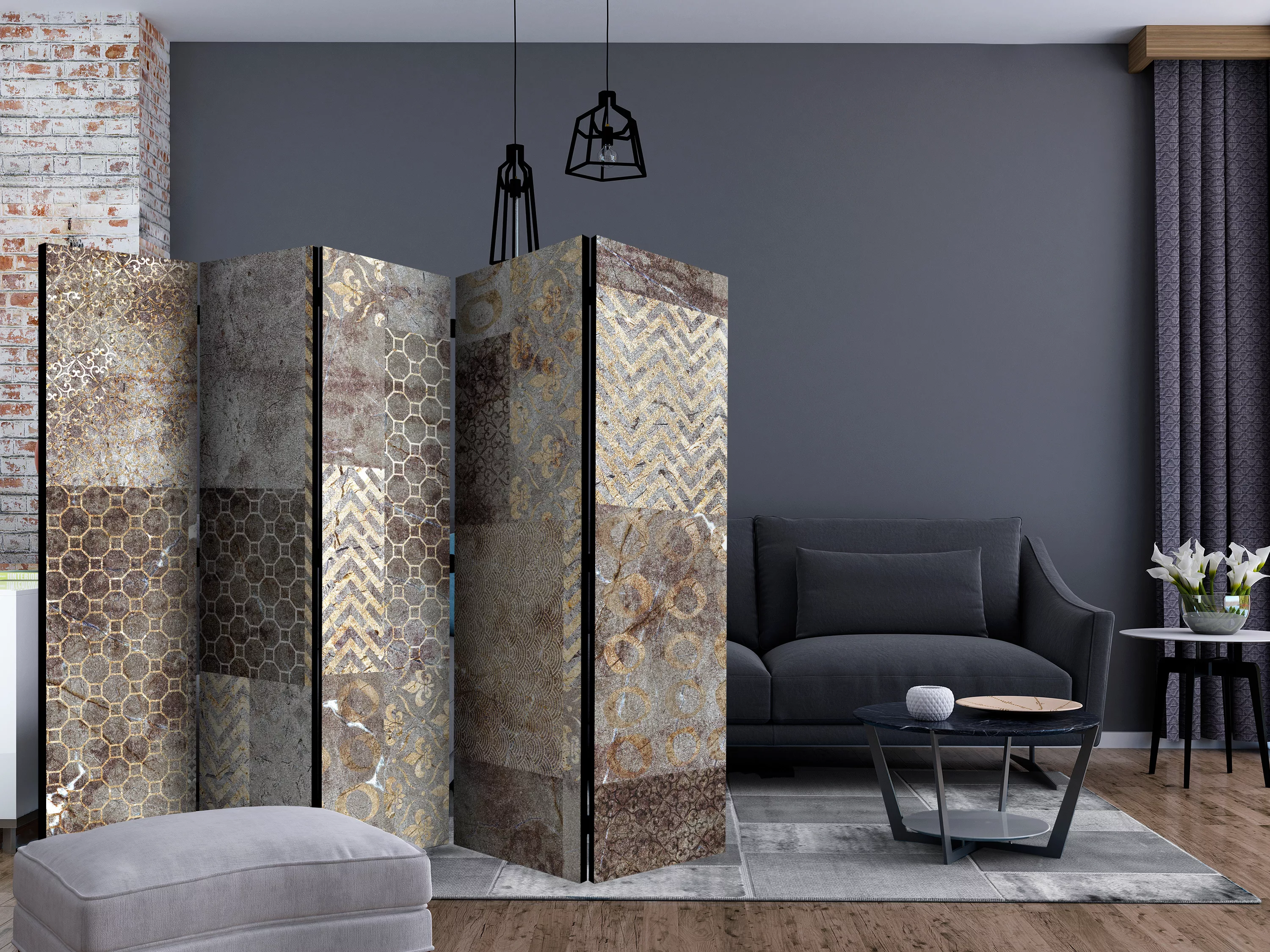 5-teiliges Paravent - Geometric Textures Ii [room Dividers] günstig online kaufen