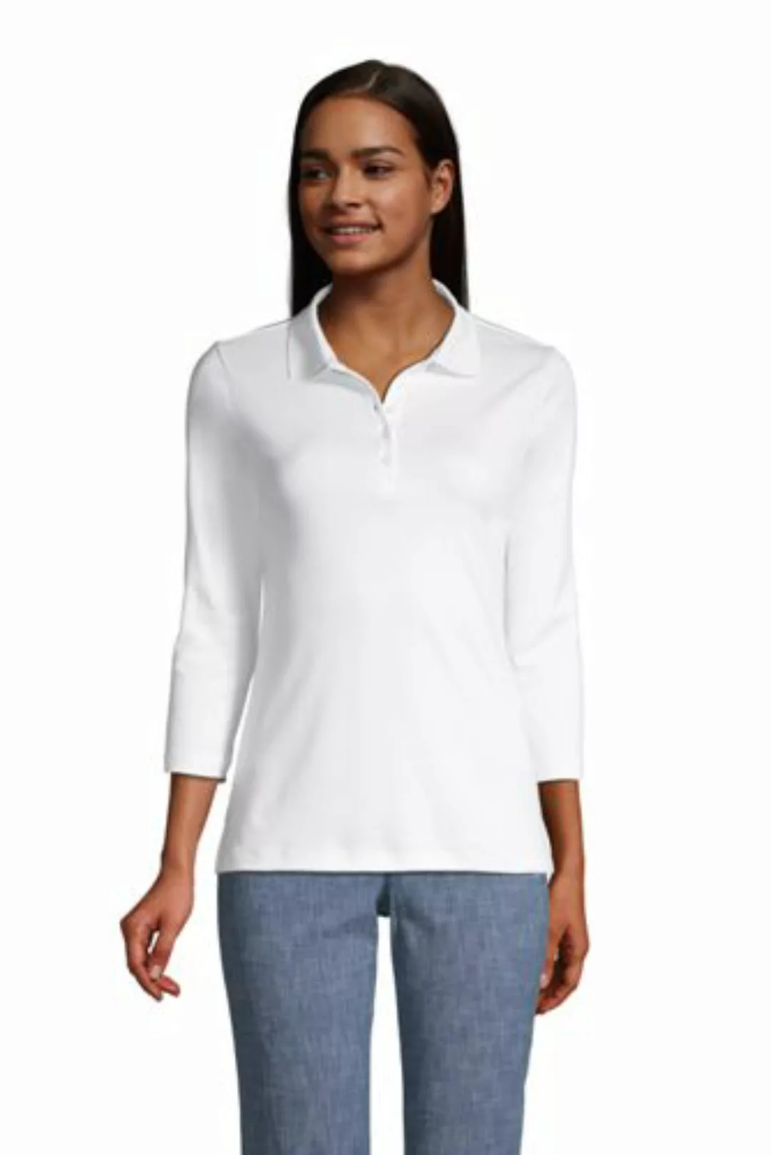 Supima-Poloshirt mit 3/4-Ärmeln, Damen, Größe: L Normal, Weiß, Baumwolle, b günstig online kaufen