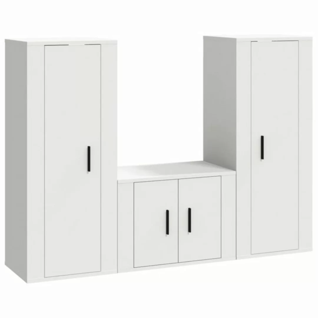 vidaXL TV-Schrank 3-tlg. TV-Schrank-Set Weiß Holzwerkstoff (3-St) günstig online kaufen