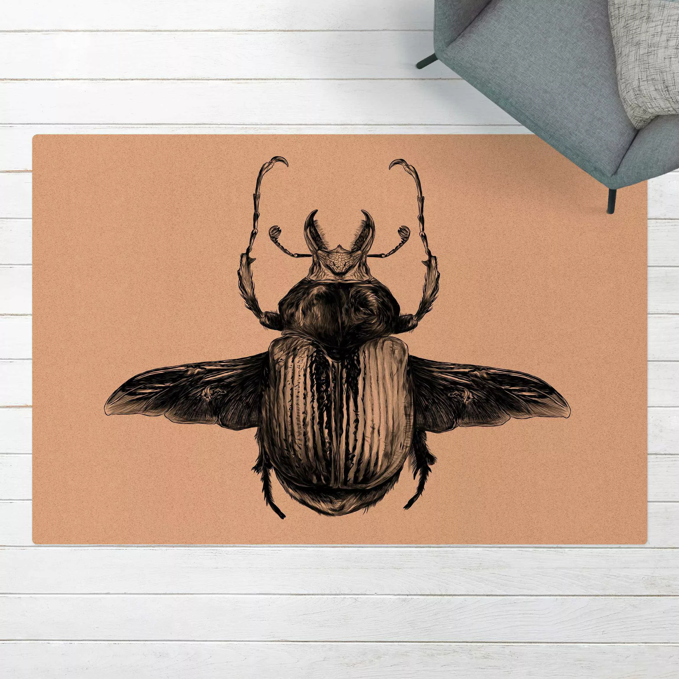 Kork-Teppich Illustration fliegender Käfer Schwarz günstig online kaufen