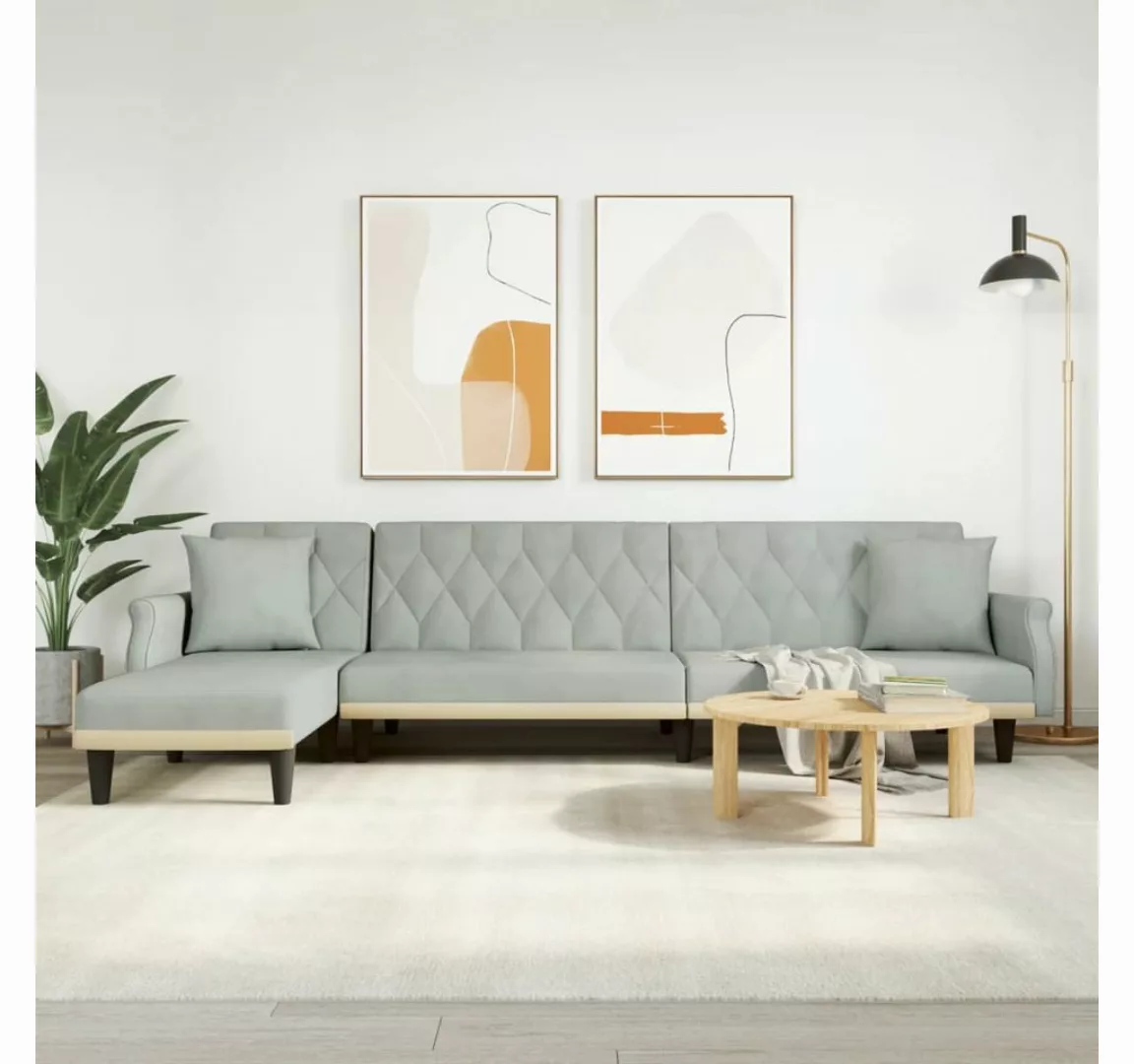 vidaXL Sofa Schlafsofa in L-Form Hellgrau 271x140x70 cm Samt Schlafcouch Ch günstig online kaufen