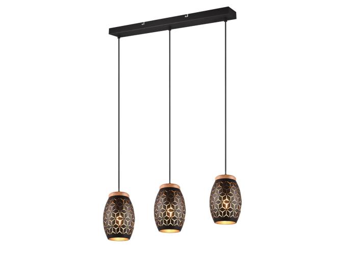 Pendelleuchte 3xE27 ⌀15cm Metall Holz Schwarz / Gold günstig online kaufen