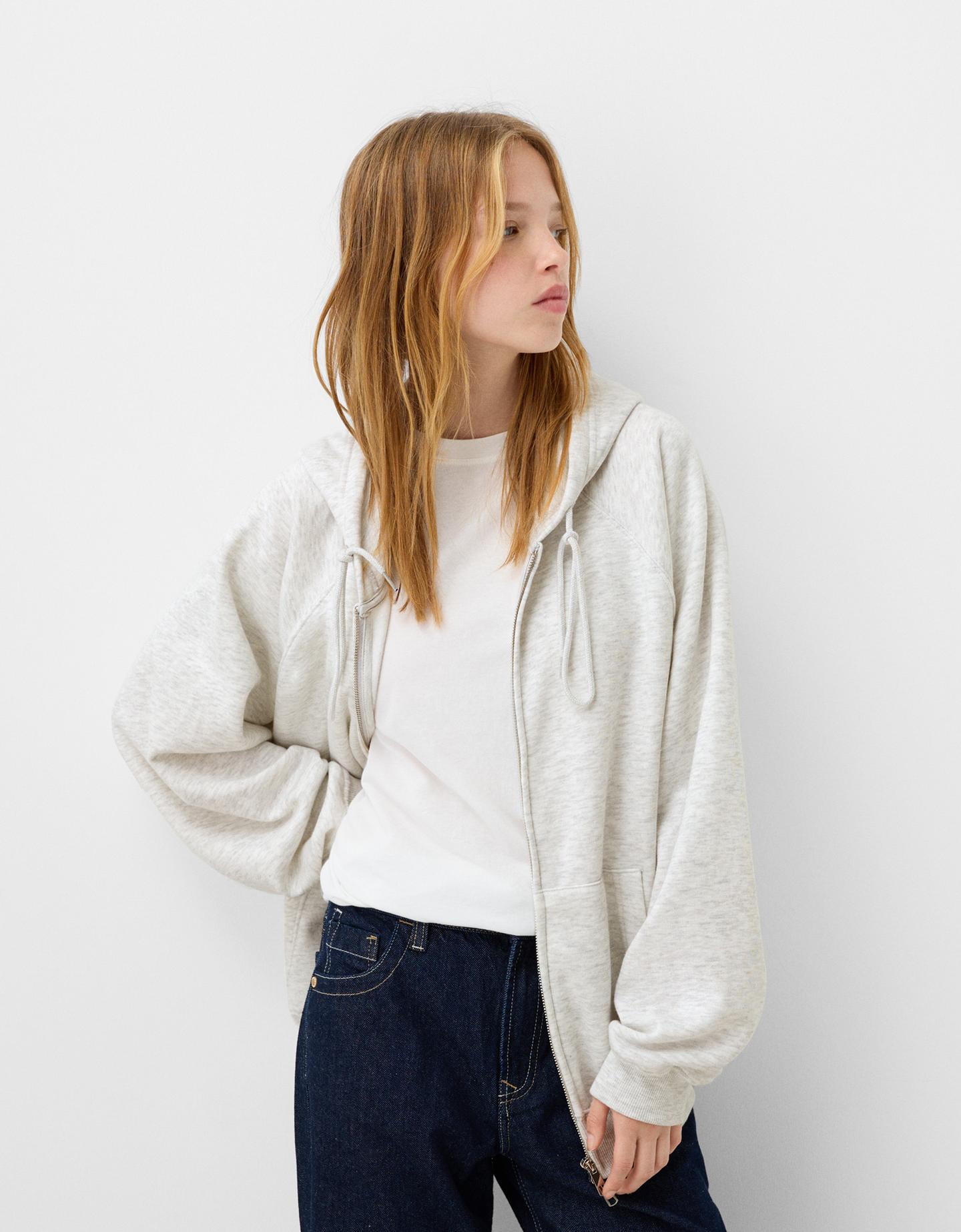 Bershka Hoodie Mit Reißverschluss Damen Xs Grau günstig online kaufen