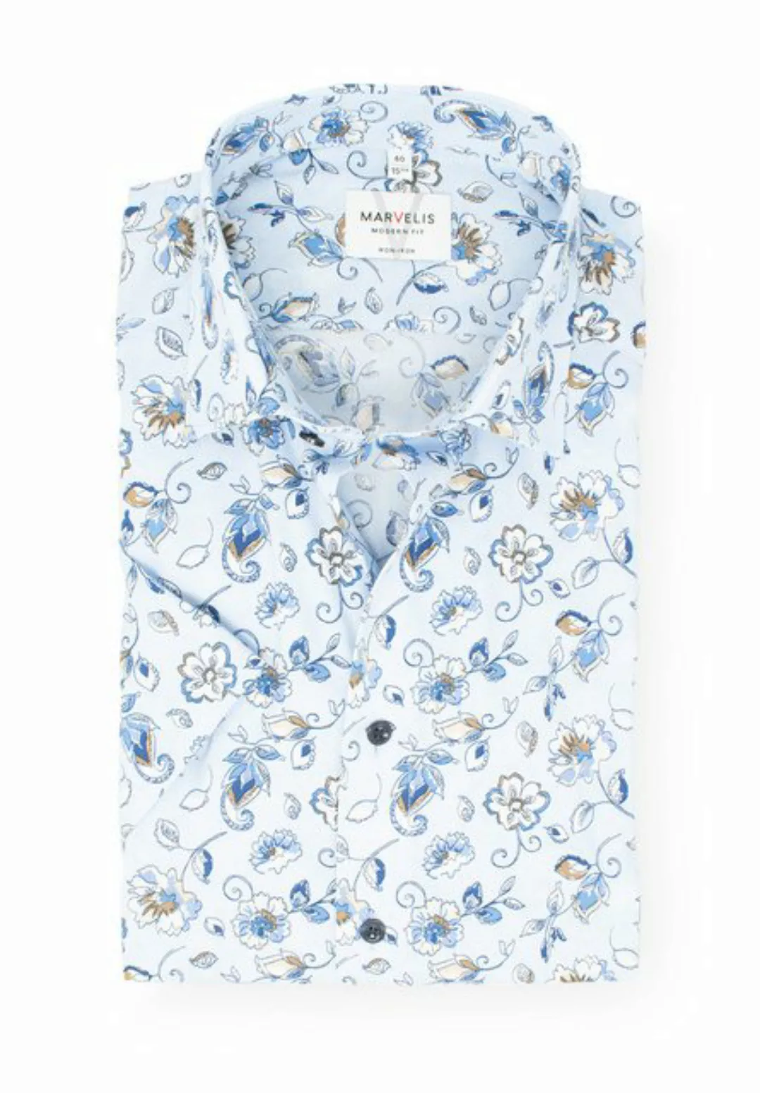 MARVELIS Kurzarmhemd Kurzarmhemd - Modern Fit - Florales Muster - Bleu günstig online kaufen