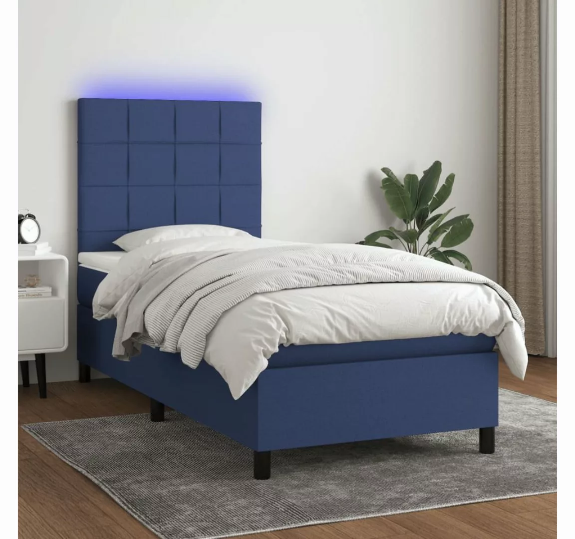 vidaXL Boxspringbett Boxspringbett mit Matratze LED Blau 90x200 cm Stoff Be günstig online kaufen