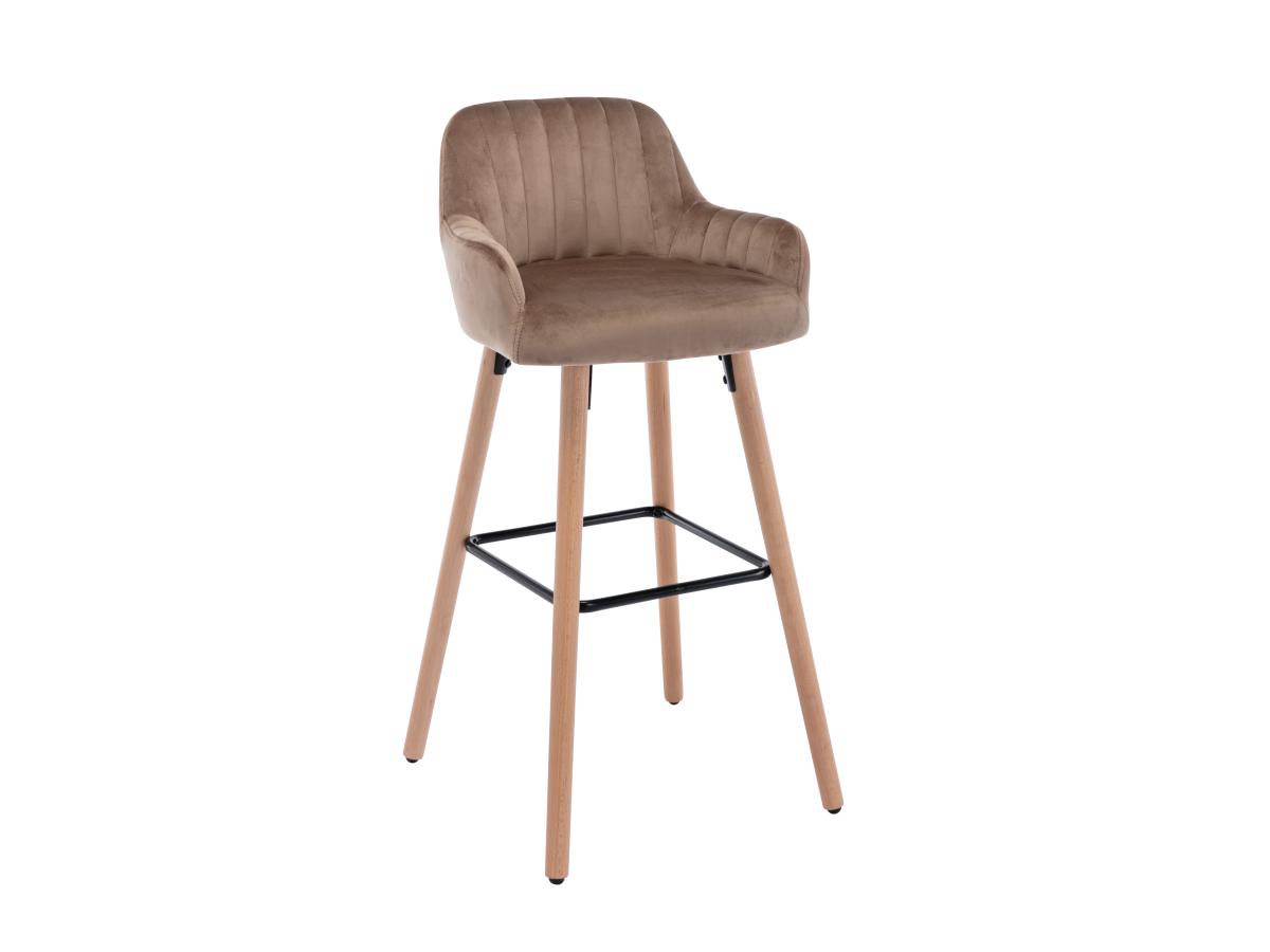 Barhocker - Samt & Buche - Beige - ELEANA günstig online kaufen