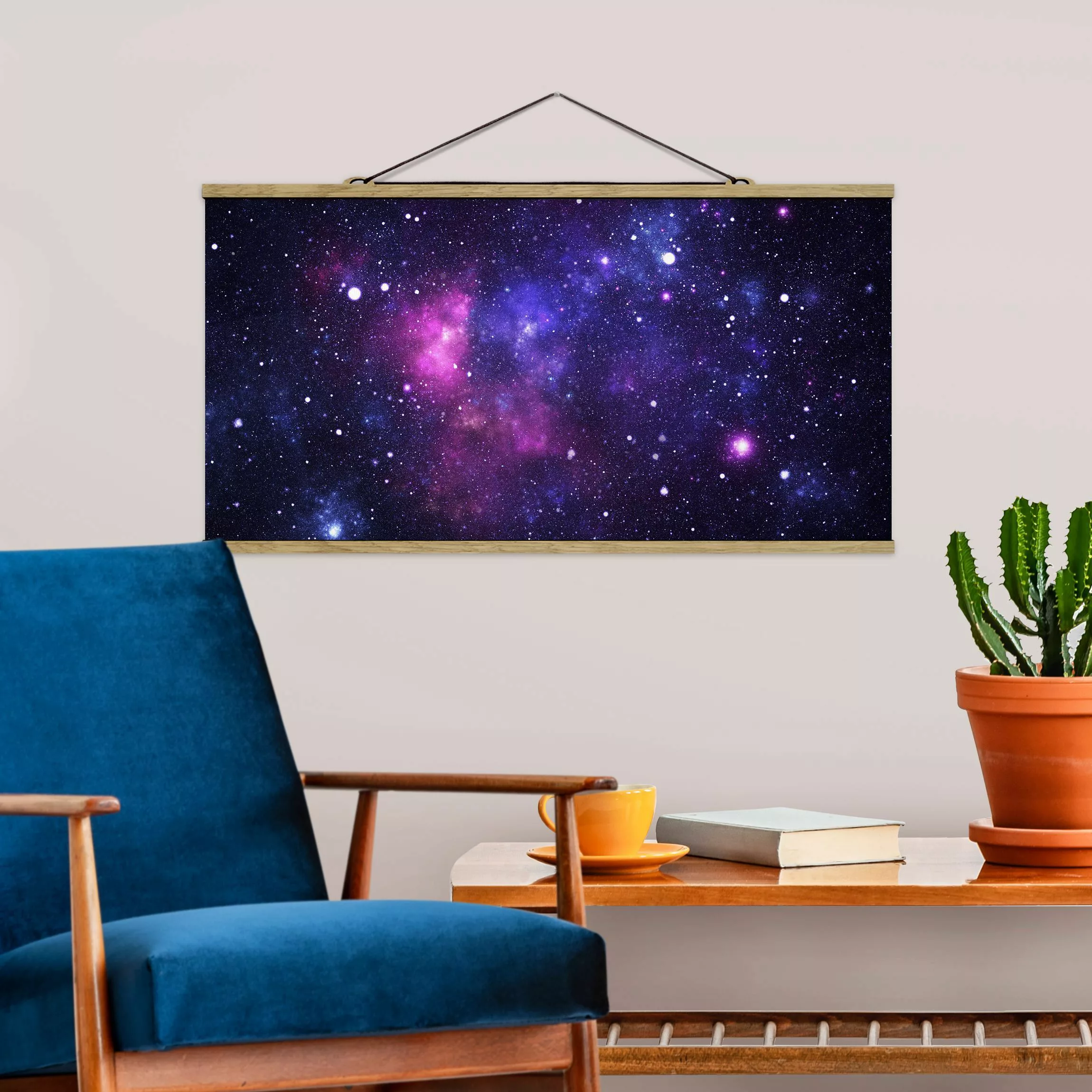 Stoffbild Kinderzimmer mit Posterleisten - Querformat Galaxie günstig online kaufen