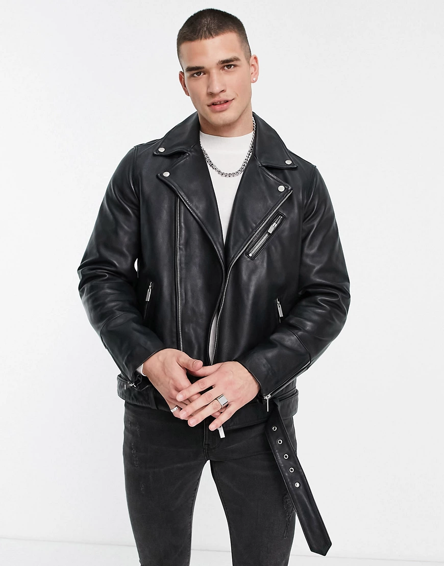 Topman – Biker-Jacke aus echtem Leder in Schwarz günstig online kaufen