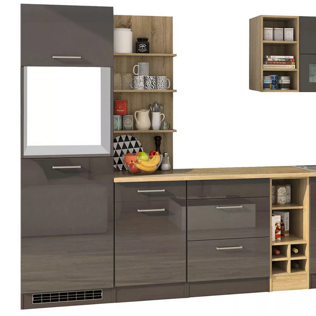 Design Küchenblock in Grau hochglänzend 300 cm breit (neunteilig) günstig online kaufen