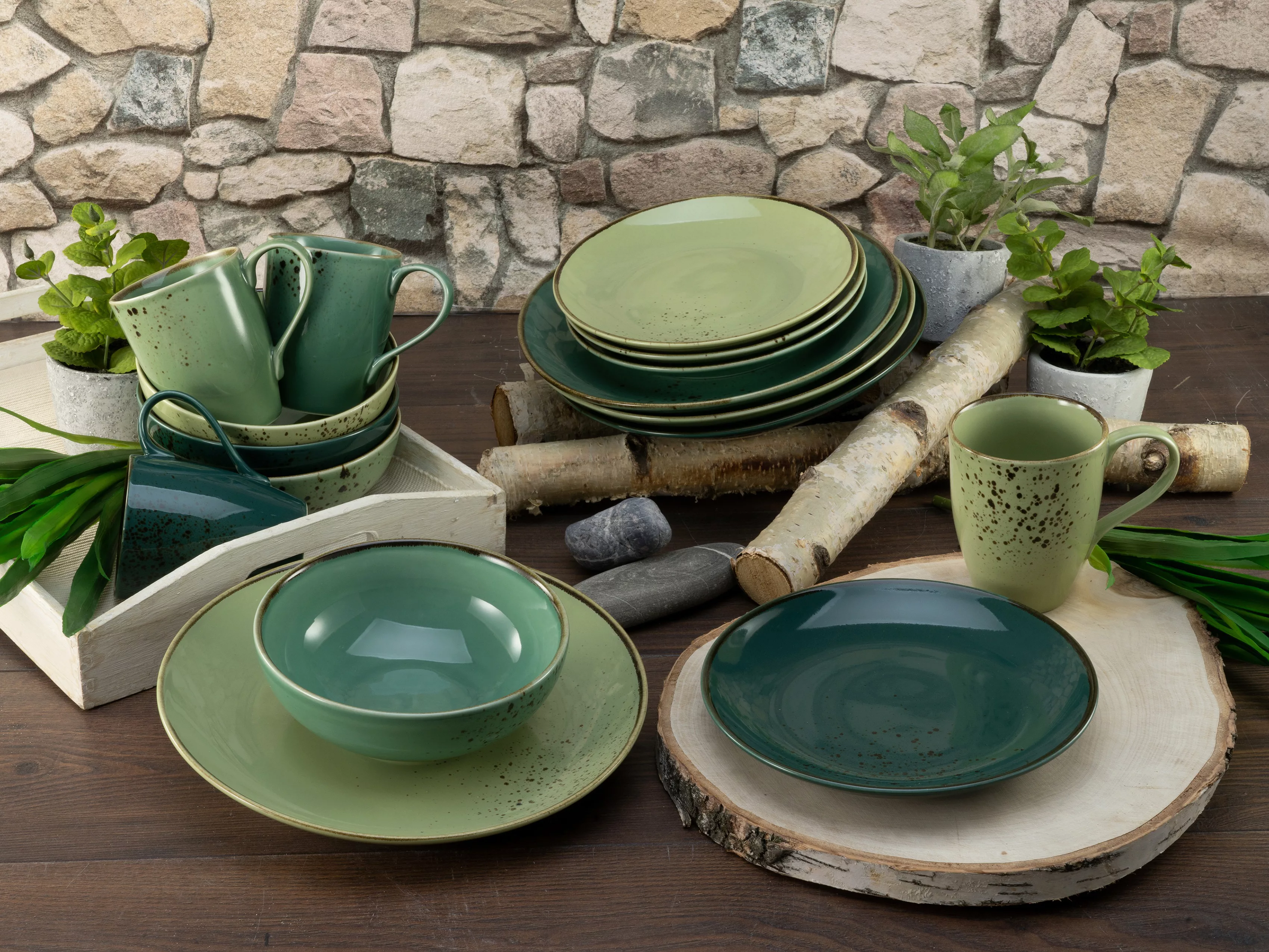 CreaTable Kombiservice Nature Collection GREEN LIFE grün Keramik günstig online kaufen