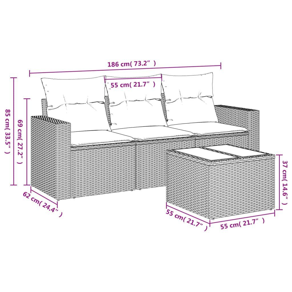 vidaXL Gartenlounge-Set 4-tlg. Garten-Sofagarnitur mit Kissen günstig online kaufen