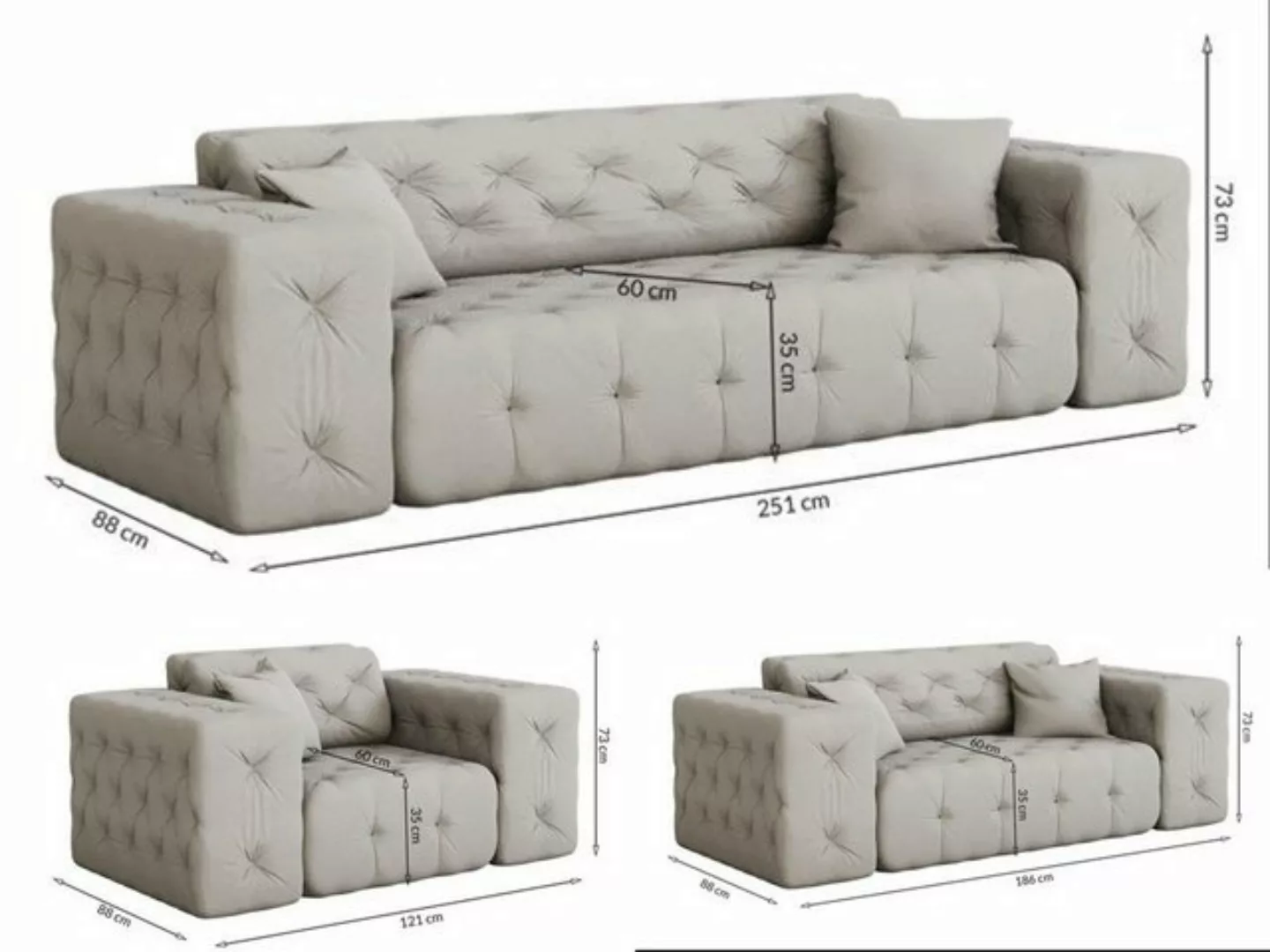 Fun Möbel Polstergarnitur Sofaset Designersofa CHANTAL 3-2-1 in Stoff Opera günstig online kaufen