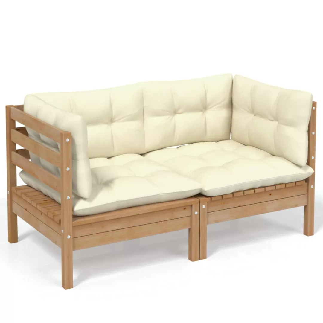 vidaXL Loungesofa 2-Sitzer-Gartensofa mit Creme Kissen Massivholz Kiefer, 1 günstig online kaufen