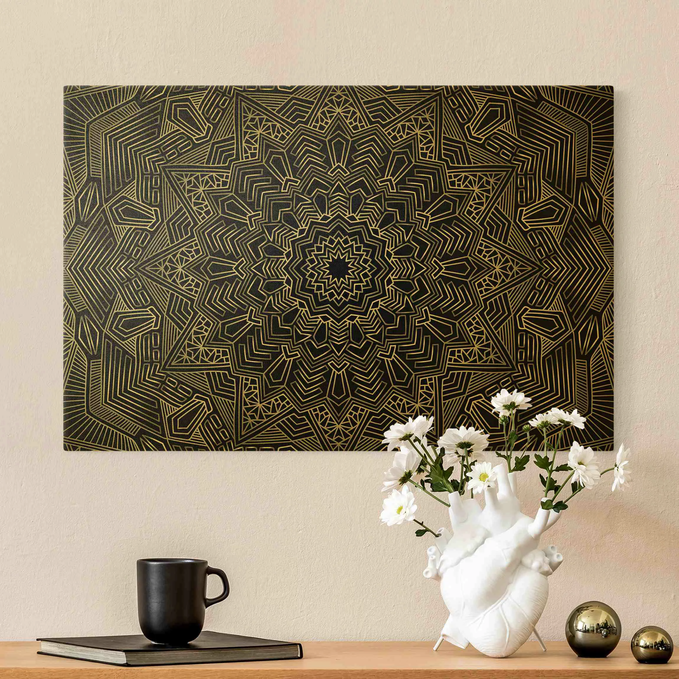 Leinwandbild Gold Mandala Stern Muster silber schwarz günstig online kaufen