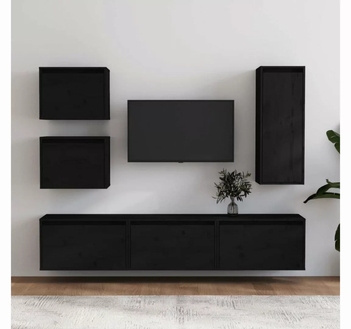 vidaXL TV-Schrank TV-Schränke 6 Stk Schwarz Massivholz Kiefer Lowboard Lowb günstig online kaufen