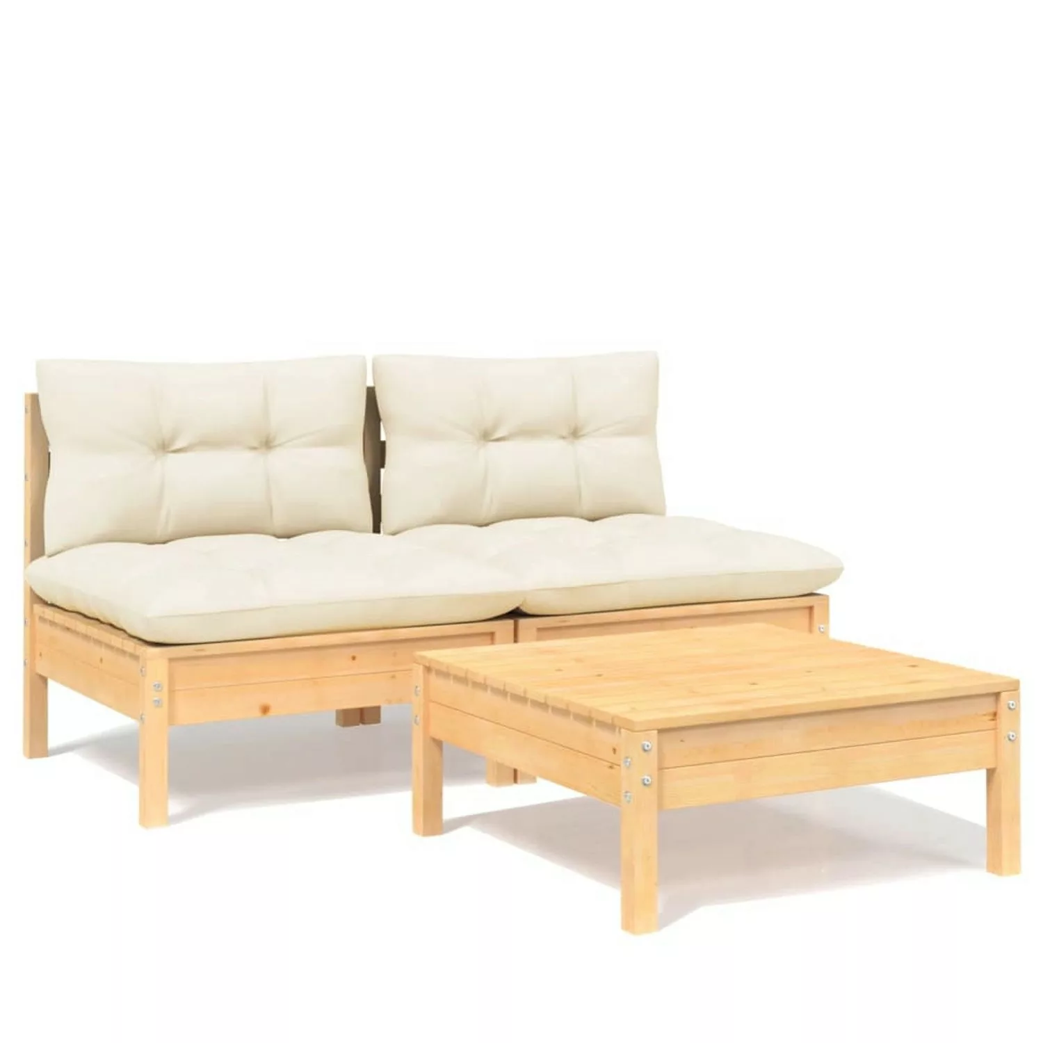 vidaXL 3-tlg Garten-Lounge-Set mit Creme Kissen Kiefernholz Modell 1 günstig online kaufen