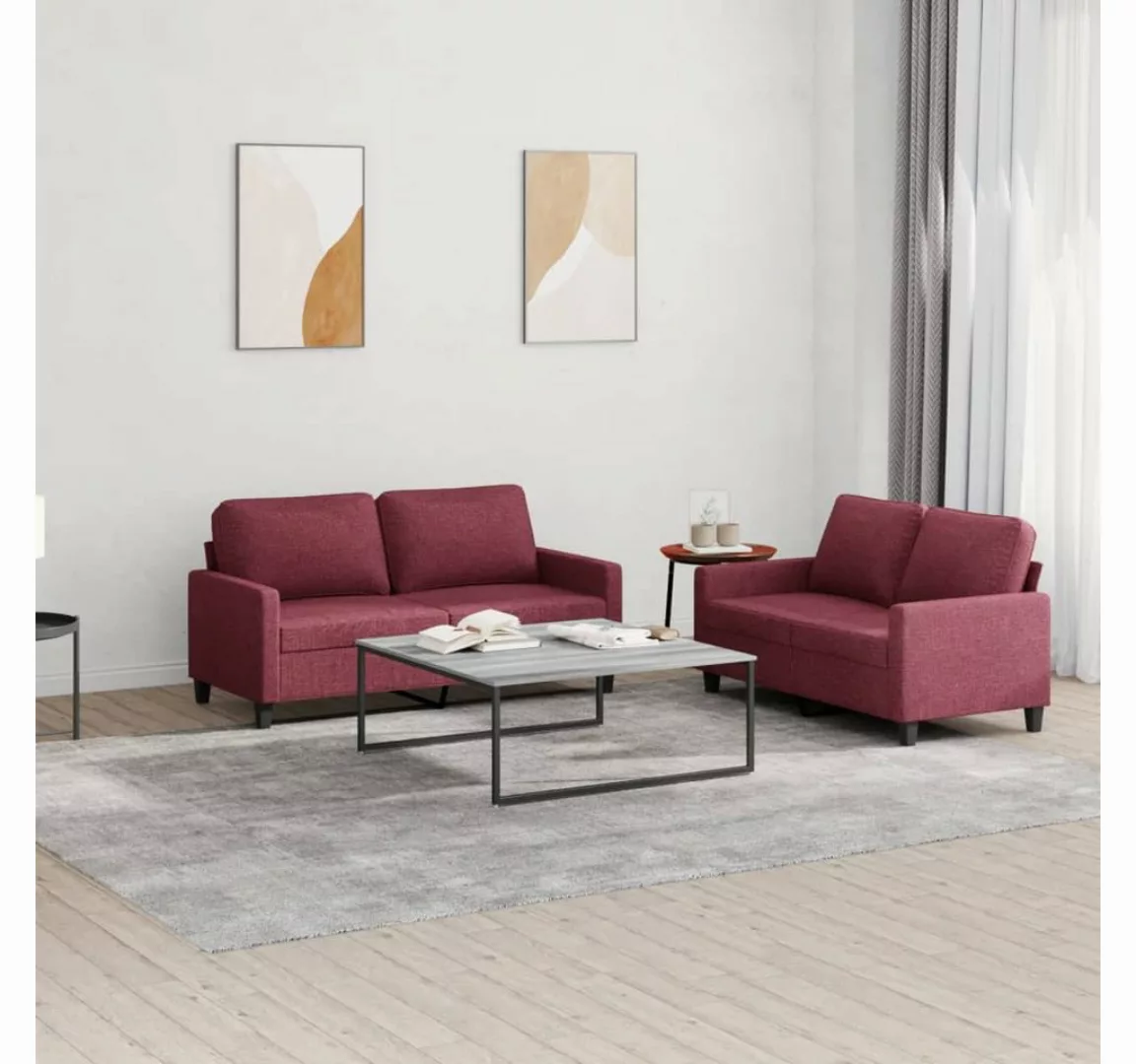 vidaXL Sofa Sofagarnitur mit Kissen Stoff, Standard, Rot günstig online kaufen