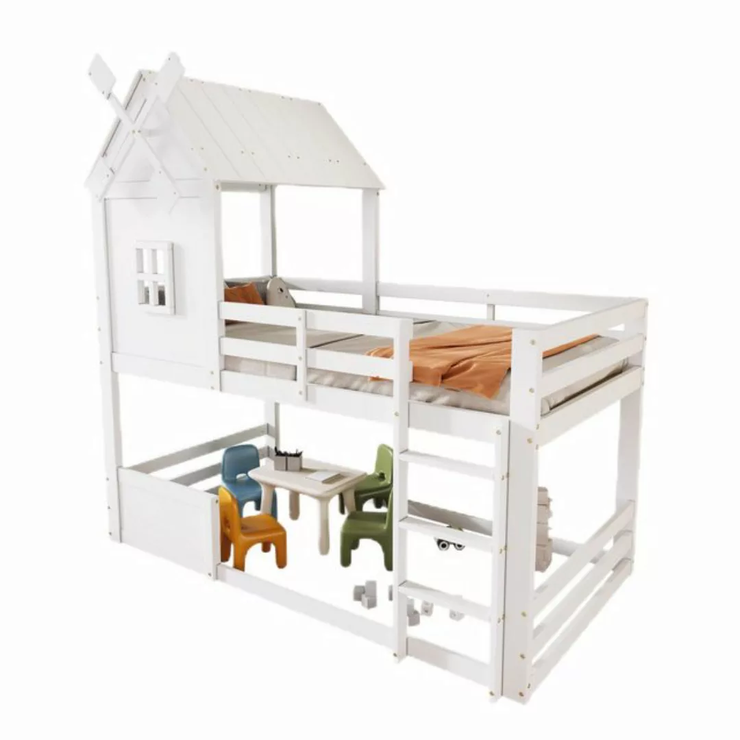 TavilaEcon Etagenbett Kinderbett Hausbett mit Windmühle, Dach und Fenster, günstig online kaufen