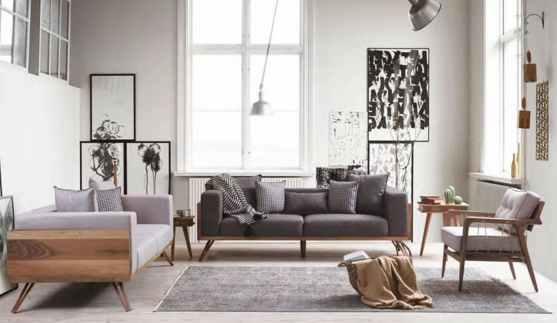 Xlmoebel Sofa Zeitgemäßes Sofa-Set mit je drei Sitzen und einem Einzelsitze günstig online kaufen