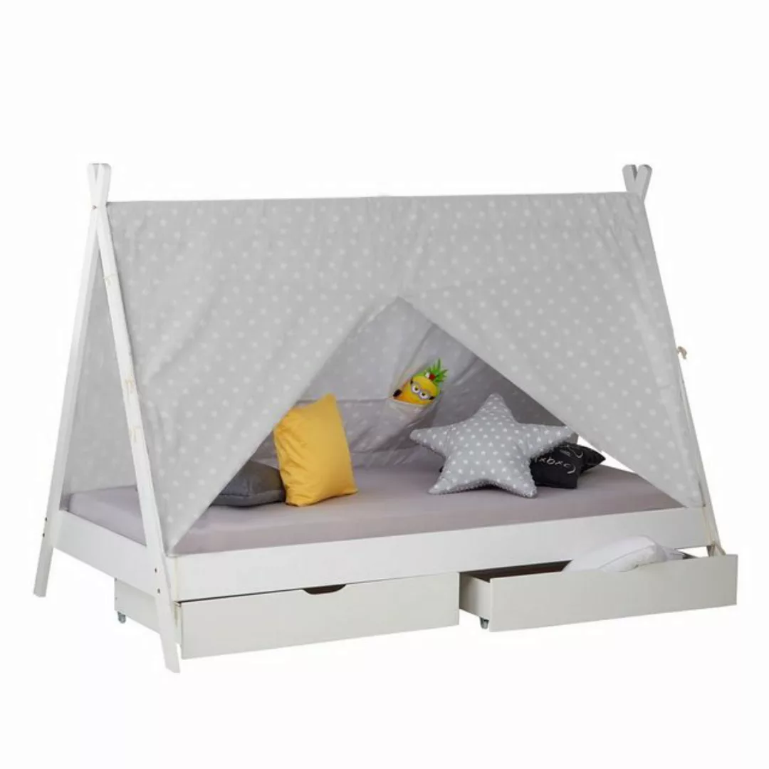 Homestyle4u Holzbett TIPI Hausbett 90x200 Weiß oder Grau Holzbett Spielbett günstig online kaufen