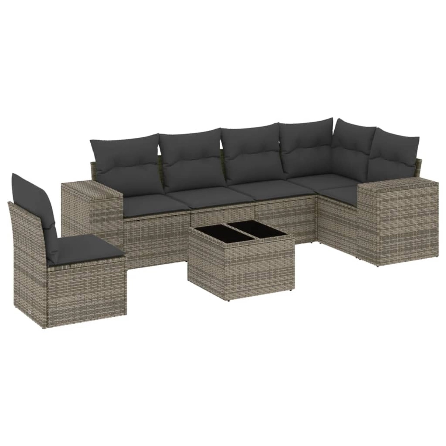 vidaXL 7-Tlg Garten-Sofagarnitur mit Kissen Grau Poly Rattan 3222639 günstig online kaufen