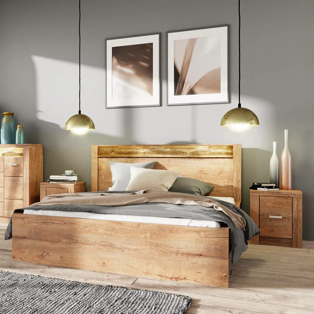 Schlafzimmer Set 3-teilig, Bett 160x200 cm mit 2 Nachttischen modern in Esc günstig online kaufen