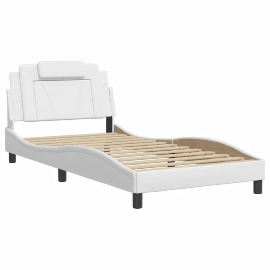 vidaXL Bett Bettgestell mit Kopfteil Weiß 100x200 cm Kunstleder günstig online kaufen