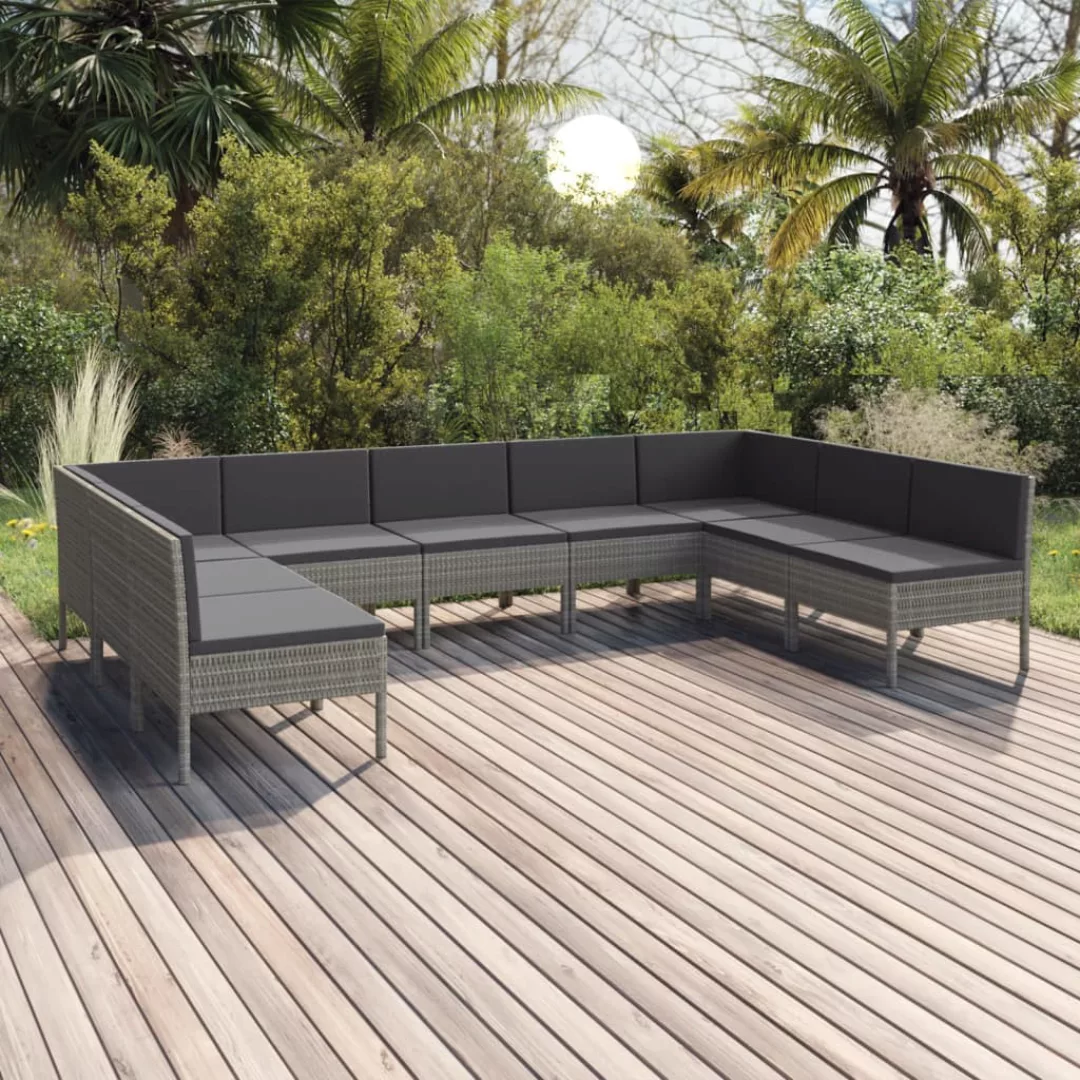 9-tlg. Garten-lounge-set Mit Auflagen Poly Rattan Grau günstig online kaufen