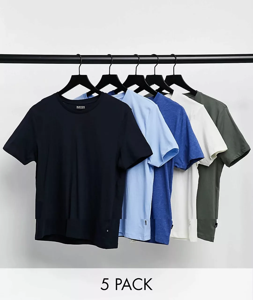Burton Menswear – 5er-Pack T-Shirts mit Rundhalsausschnitt in Marineblau, K günstig online kaufen