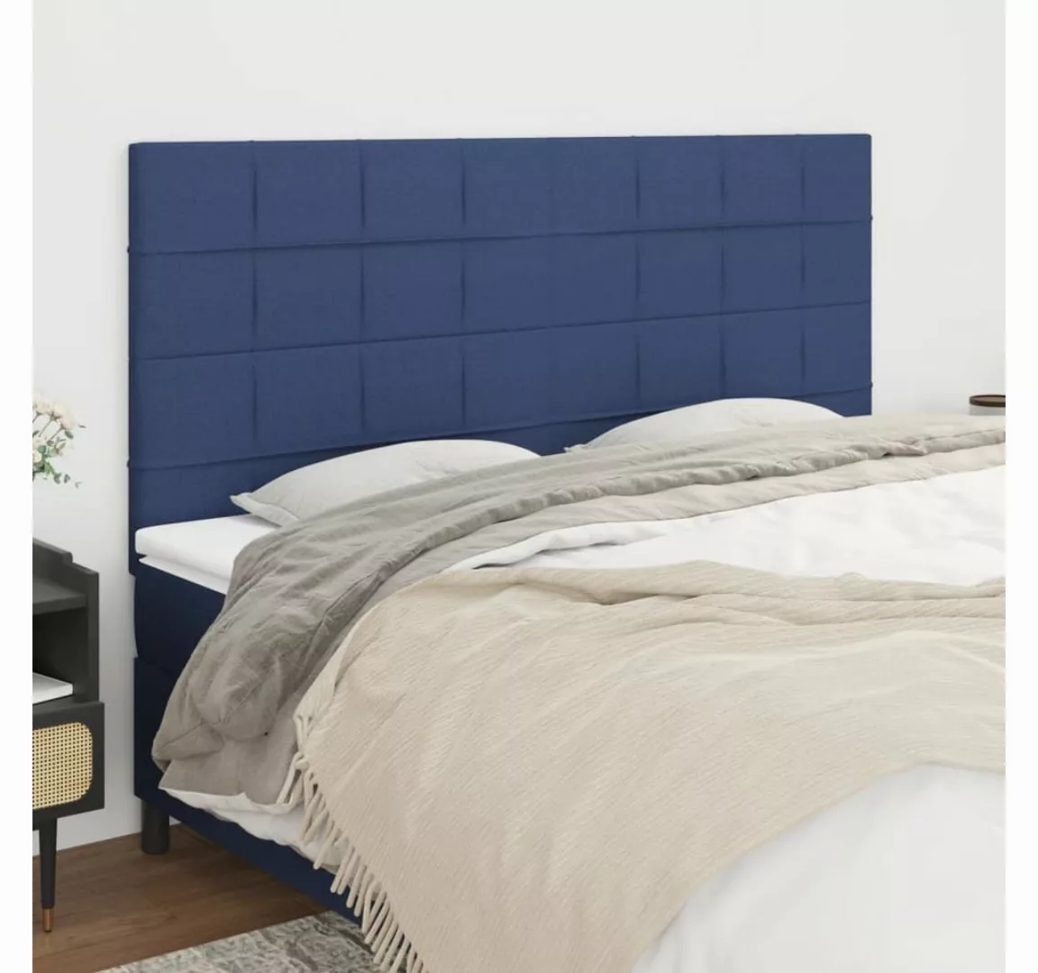 vidaXL Bett, Kopfteile 4 Stk. Blau 90x5x78/88 cm Stoff günstig online kaufen