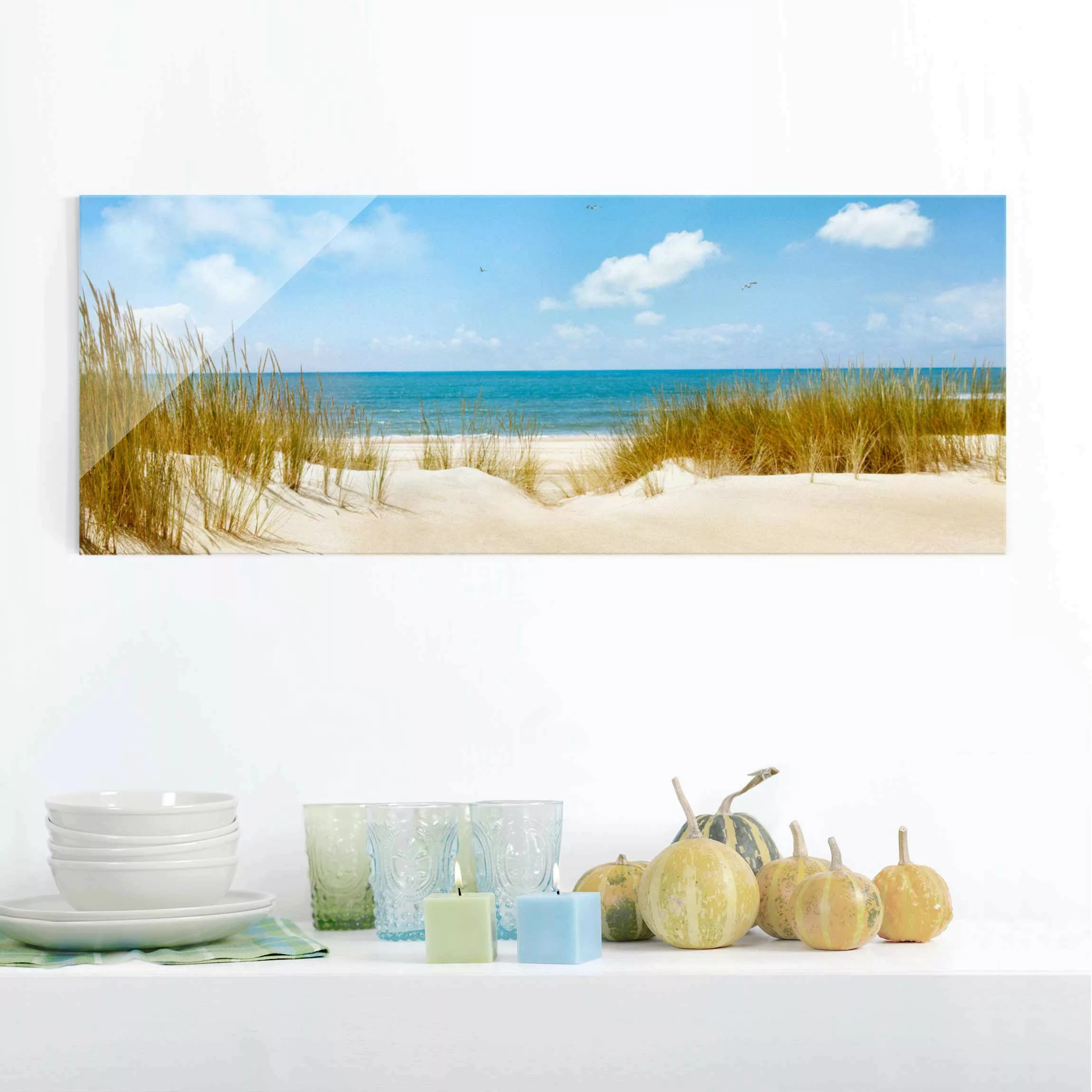 Glasbild Natur & Landschaft - Panorama Strand an der Nordsee günstig online kaufen