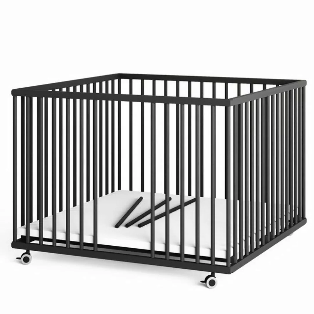 Sämann Babybett Laufgitter 100x100 cm Matratze Schlupfsprossen Black Editio günstig online kaufen