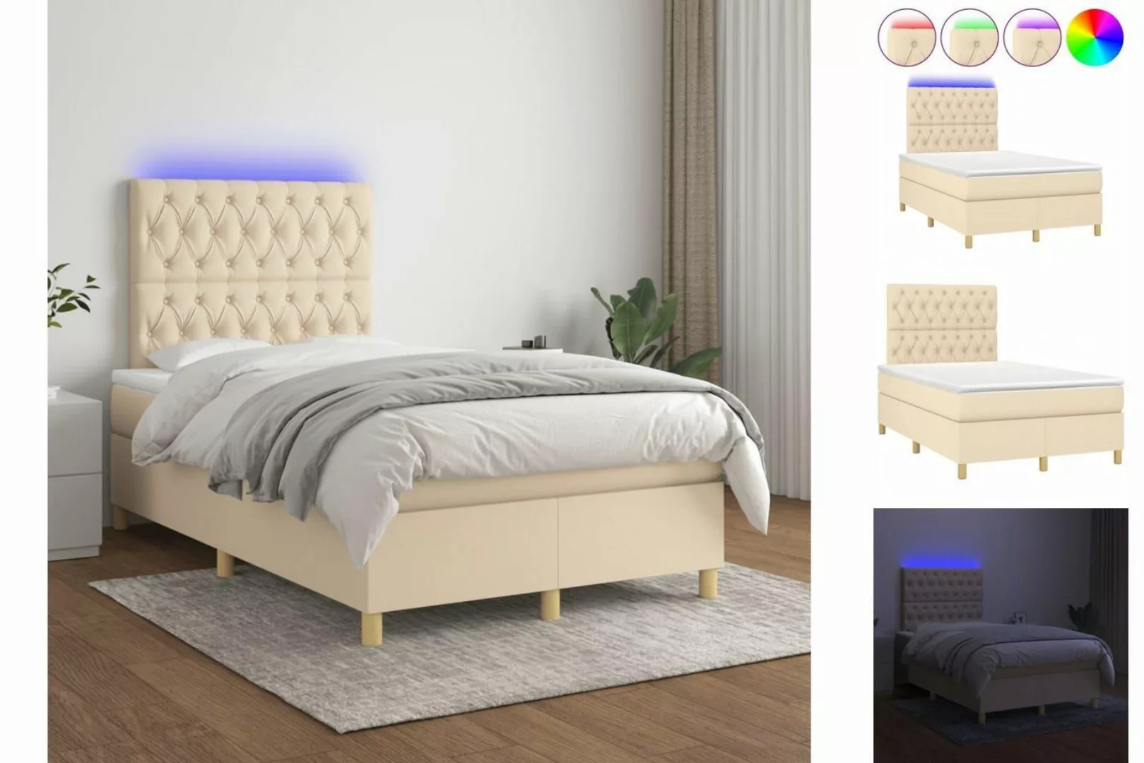 vidaXL Boxspringbett Boxspringbett mit Matratze LED Creme 120x200 cm Stoff günstig online kaufen