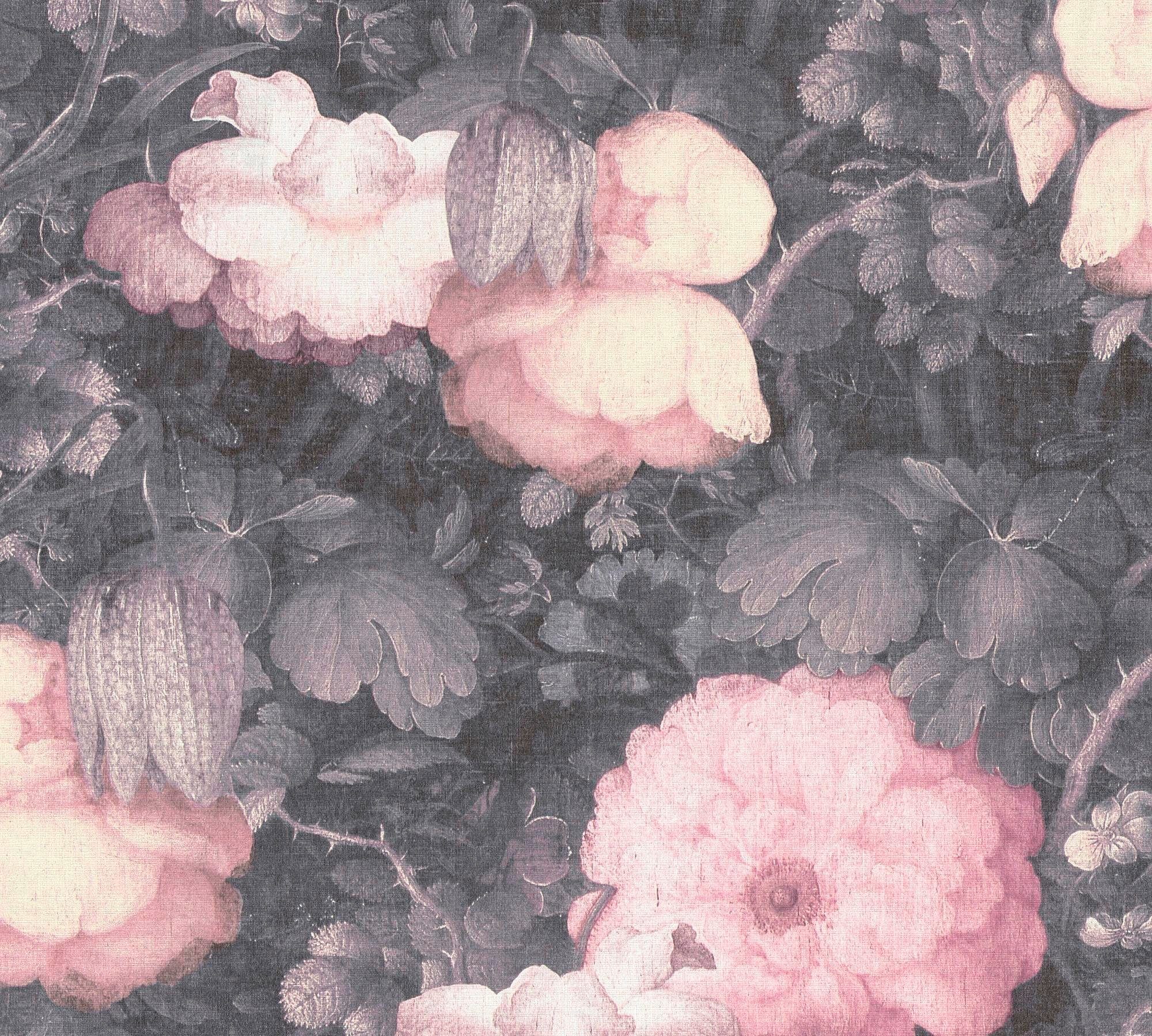 Bricoflor Blumen Tapete Gemalt Vintage Blumentapete in Rosa Grau für Esszim günstig online kaufen
